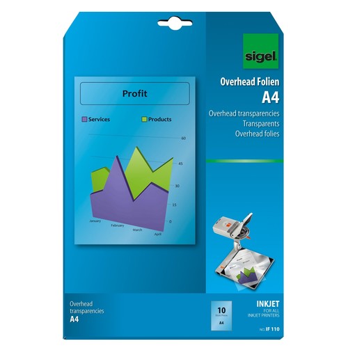 Folien Inkjet A4 100µ transparent klar Sigel IF110 (PACK=10 BLATT) Produktbild Additional View 2 L