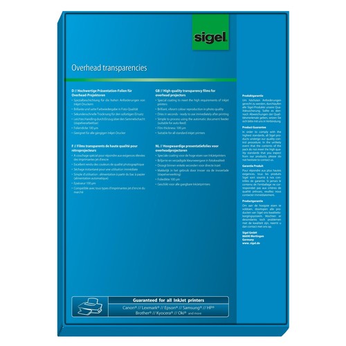 Folien Inkjet A4 100µ transparent klar Sigel IF210 (PACK=50 BLATT) Produktbild Additional View 1 L