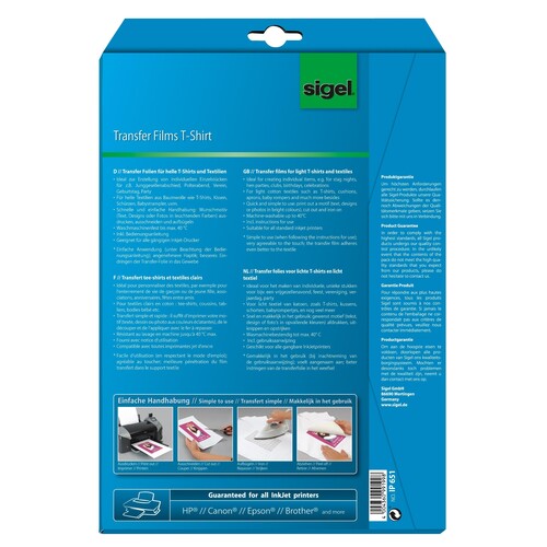 Transfer Folie für helle Textilien A4 Sigel IP651 (PACK=10 BLATT) Produktbild