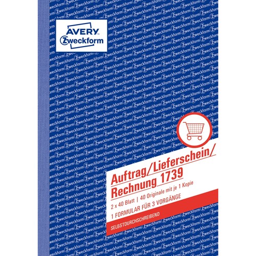 Kombinationsbuch Auftrag/ Lieferschein/ Rechnung A5 hoch selbstdurchschreibend Zweckform 1739 Produktbild Additional View 1 L