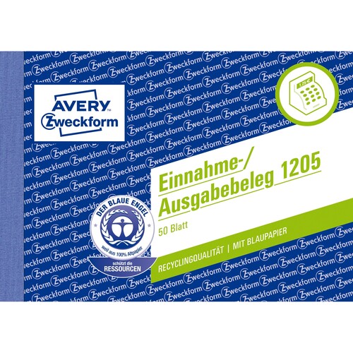 Einnahme-/ Ausgabebeleg A6 quer 50Blatt recycling mit Blaupapier Zweckform 1205 Produktbild Additional View 1 L