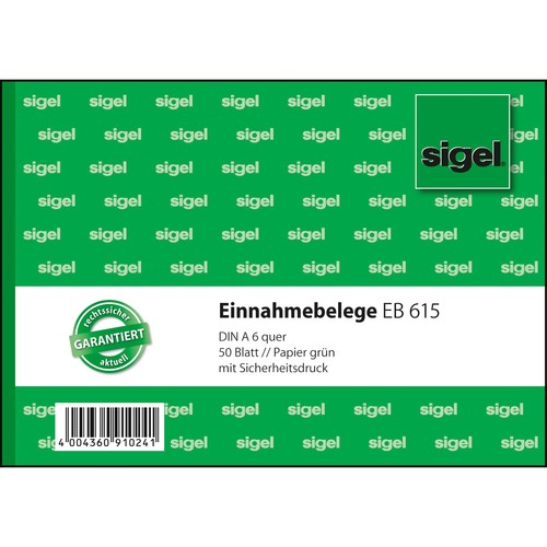 Einnahmebeleg A6 quer 50Blatt mit Sicherheitsdruck Sigel EB615 Produktbild
