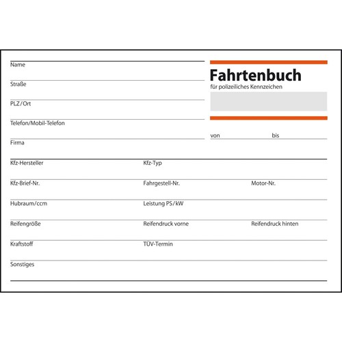 Fahrtenbuch für Pkw A6 quer 40Blatt geheftet Sigel FA614 Produktbild Additional View 1 L