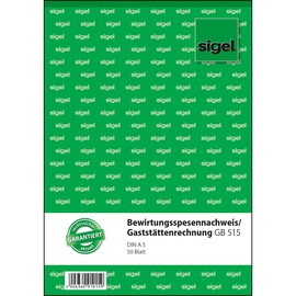 Bewirtungsspesennachweis A5 50Blatt 2-seitig bedruckt Sigel GB515 Produktbild