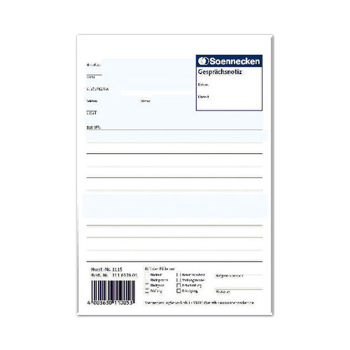 Gesprächsnotizblock A5 hoch 50Blatt weiß Soennecken 01115 Produktbild Front View L