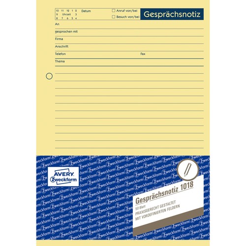 Gesprächsnotizblock A5 hoch 50Blatt gelb Zweckform 1018 Produktbild Additional View 1 L