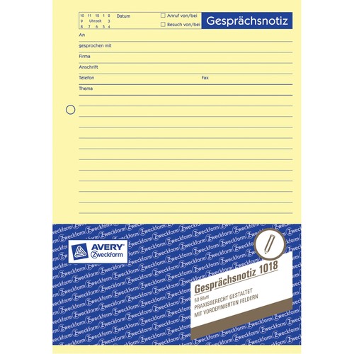 Gesprächsnotizblock A5 hoch 50Blatt gelb Zweckform 1018 Produktbild Additional View 3 L