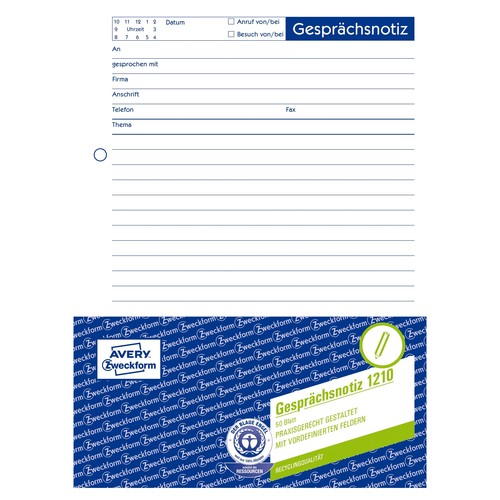 Gesprächsnotizblock A5 hoch 50Blatt weiß recycling Zweckform 1210 Produktbild Additional View 1 L