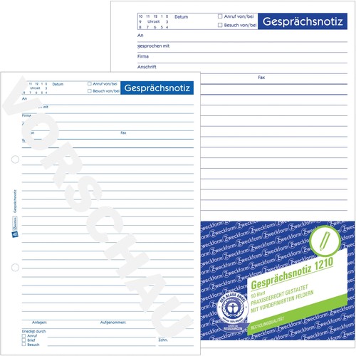 Gesprächsnotizblock A5 hoch 50Blatt weiß recycling Zweckform 1210 Produktbild Additional View 3 L