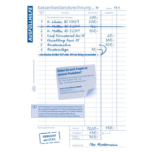 Kassenbestandsbuch A5 hoch 50Blatt Zweckform 318 Produktbild Additional View 4 L