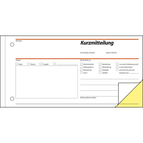 Kurzmitteilung 1/3 A4 quer 2x40Blatt selbstdurchschreibend Sigel SD008 Produktbild Additional View 3 L