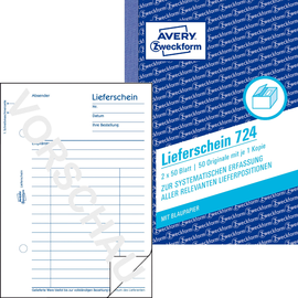 Lieferscheinbuch A6 hoch 2x50Blatt mit Blaupapier Zweckform 724 Produktbild