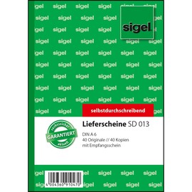 Lieferscheinbuch A6 hoch 2x40Blatt selbstdurchschreibend Sigel SD013 Produktbild