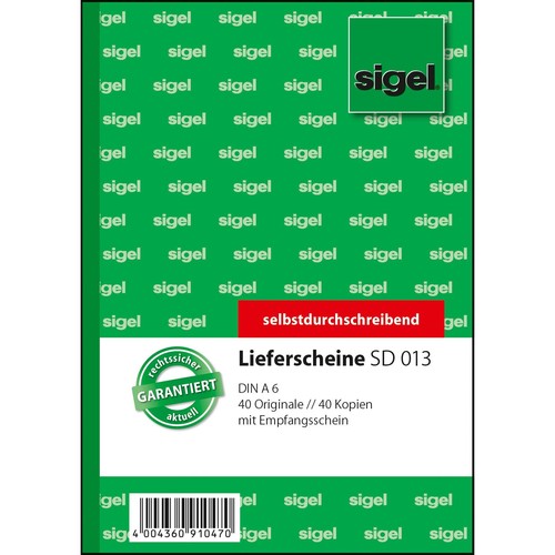 Lieferscheinbuch A6 hoch 2x40Blatt selbstdurchschreibend Sigel SD013 Produktbild