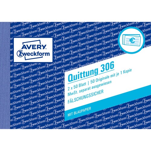 Quittungsblock A6 quer 2x50Blatt mit Blaupapier Zweckform 306 Produktbild Additional View 1 L