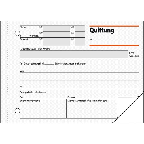 Quittungsblock A6 quer 2x50Blatt mit Sicherheitsdruck mit Blaupapier Sigel QU625 Produktbild Additional View 3 L