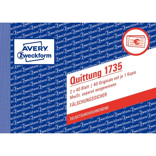 Quittungsblock A6 quer 2x40Blatt selbstdurchschreibend Zweckform 1735 Produktbild Additional View 1 L