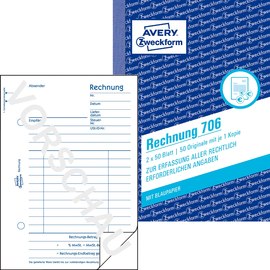 Rechnungsbuch A6 hoch 2x50Blatt mit Blaupapier Zweckform 706 Produktbild
