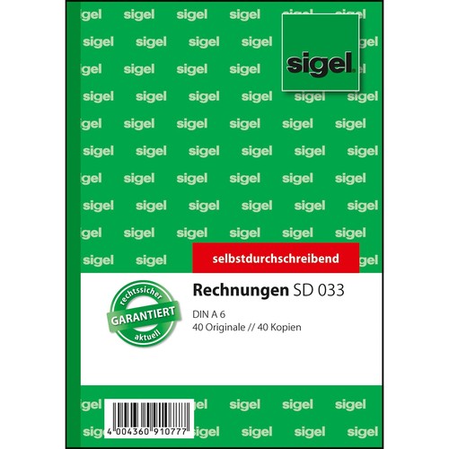Rechnungsbuch A6 hoch 2x40Blatt selbstklebend Sigel SD033 Produktbild