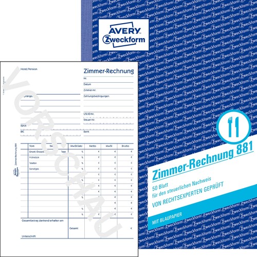 Zimmer-Rechnung A5 hoch 50Blatt beidseitig bedruckt Zweckform 881 Produktbild