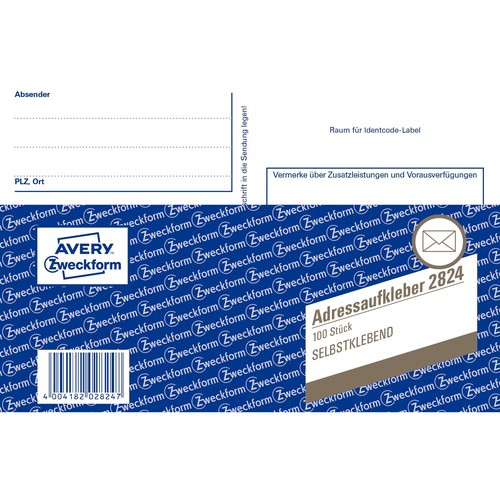 Adress-Aufkleber A6 quer selbstklebend lose Zweckform 2824 (PACK=100 BLATT) Produktbild Additional View 1 L