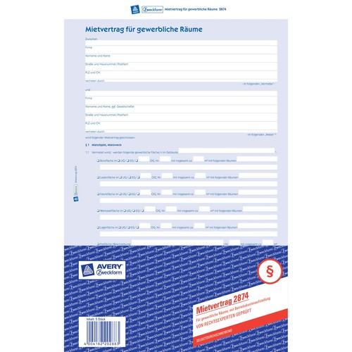 Mietvertrag für gewerbliche Räume A4 3-seitig selbstdurchschreibend Zweckform 2874 Produktbild Additional View 2 L