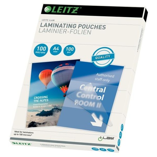 Laminierfolien A4 216x303mm 100µ glänzend Leitz 33826 (PACK=100 STÜCK) Produktbild Additional View 1 L