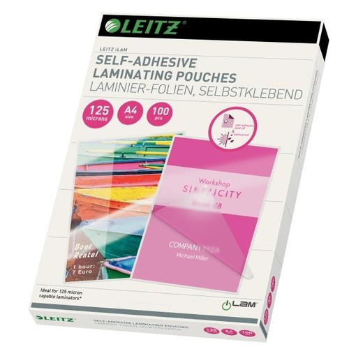 Laminierfolien A4 216x303mm 125µ glänzend selbstklebend Leitz 16925 (PACK=100 STÜCK) Produktbild Additional View 1 L