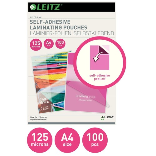 Laminierfolien A4 216x303mm 125µ glänzend selbstklebend Leitz 16925 (PACK=100 STÜCK) Produktbild Additional View 2 L