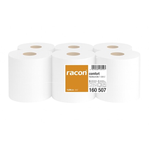 Handtuchrollen racon comfort 1-lagig / hochweiß / 20cm / 320m / Zellstoff / Ø19,5cm / Innen-/Außenabwicklung (PACK=6 ROLLEN) Produktbild Front View L