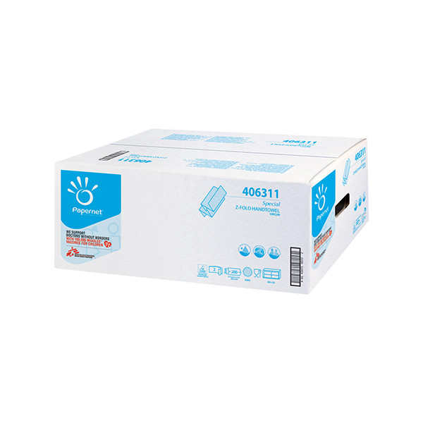 Handtuch Interfold Kurz-Z-Falz 2-lagig / 20,3x24cm / Zellstoff / hochweiß (KTN=4000 STÜCK) Produktbild