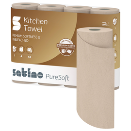 Küchenrollen 3-lagig / Beige / 64 Blatt / 26x22cm / 100% recycelt / Satino PureSoft (PACK=4 ROLLEN) Produktbild