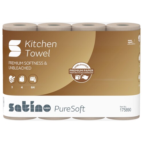 Küchenrollen 3-lagig / Beige / 64 Blatt / 26x22cm / 100% recycelt / Satino PureSoft (PACK=4 ROLLEN) Produktbild Additional View 2 L