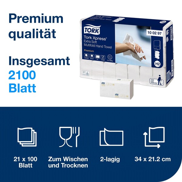 Handtuch Interfold Lang-W-Falz 2-lagig / 21,2x34cm / Premium H2 / hochweiß / extra weich / Tork 100297 (KTN=2100 STÜCK) Produktbild Additional View 3 XL
