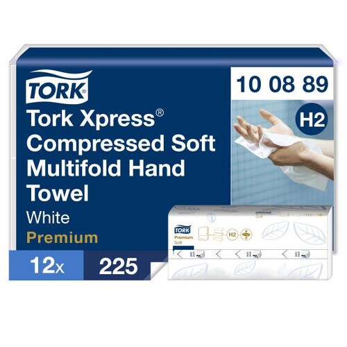 Handtuch Multifold 2-lagig / 21,2x24cm / Premium H2 / hochweiß / extra weich / Tork 100889 (KTN=2700 STÜCK) Produktbild Front View L