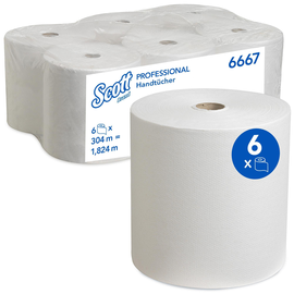 Handtuchrollen Scott 1-lagig / weiß / 19,8cm / 304m / Airflex / KC 6667 Kimberly Clark (PACK=6 ROLLEN) Produktbild