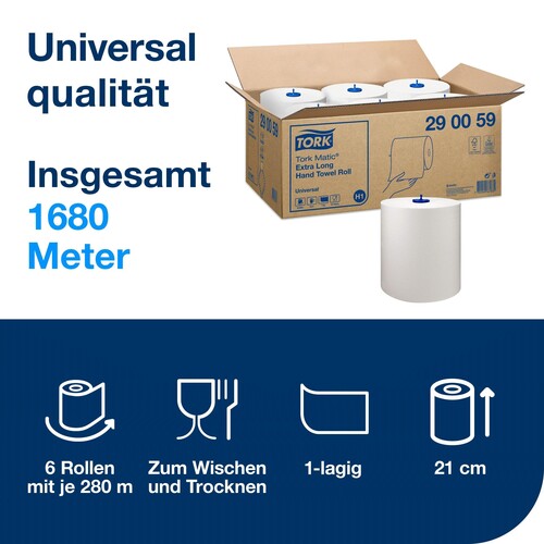 Handtuchrollen Tork Matic H1 Universal 1-lagig / hochweiß / 21cm / 280m / Ø19cm / Tork 290059 (PACK=6 ROLLEN) Produktbild Additional View 4 L