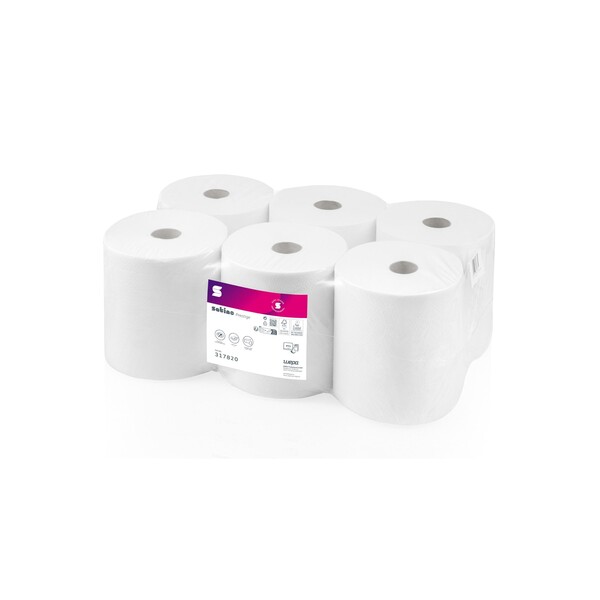 Handtuchrollen 2-lagig / hochweiß / 20,5cm / 150m / Ø19cm / Zellstoff / Wepa Prestige (PACK=6 ROLLEN) Produktbild Front View XL