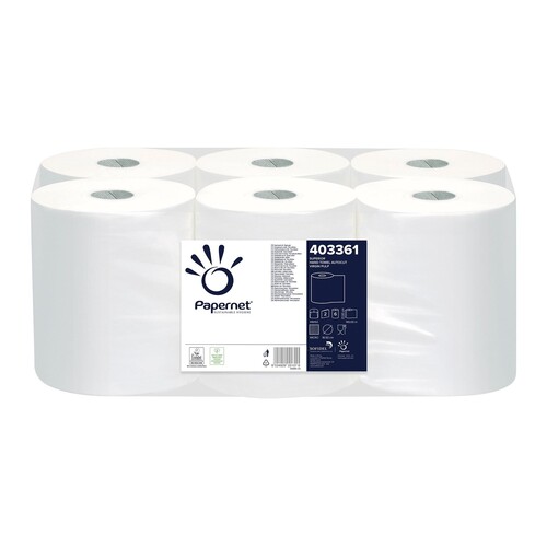 Handtuchrollen 2-lagig / weiß / 21cm /140m / Ø18,5cm / Zellstoff / Papernet (PACK=6 ROLLEN) Produktbild Front View L