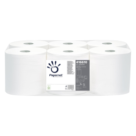 Handtuchrollen 1-lagig / weiß / 19,7cm / 292m / Ø19,8cm / Zellstoff / Innen-/Außenabwicklung / Papernet (PACK=6 ROLLEN) Produktbild