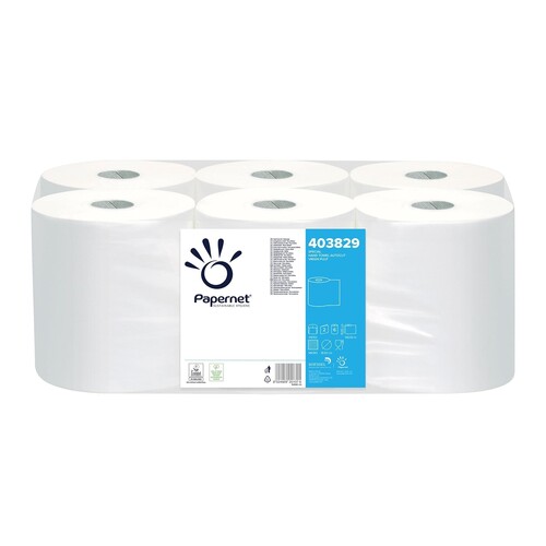 Handtuchrollen 2-lagig / hochweiß / 19,8cm / 140m / Ø18,5cm / Zellstoff / Papernet (PACK=6 ROLLEN) Produktbild