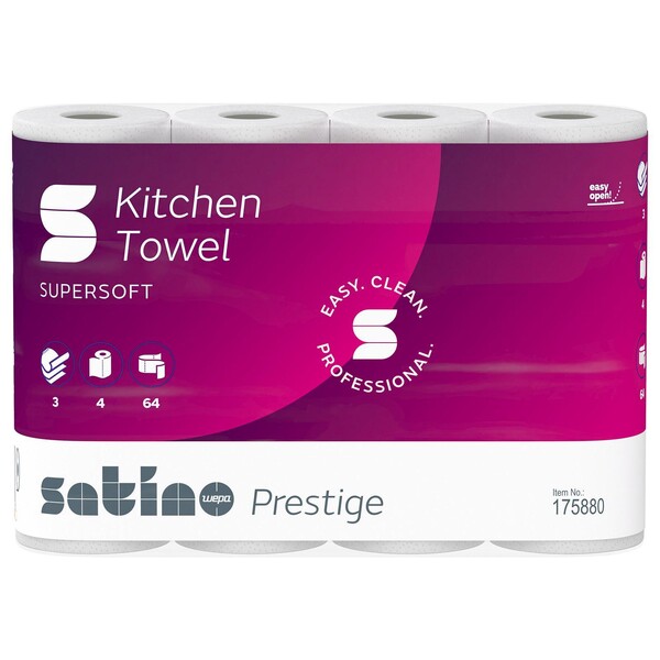 Küchenrollen 3-lagig / hochweiß / 64 Blatt / Zellstoff / Satino Prestige (PACK=4 ROLLEN) Produktbild Additional View 3 XL