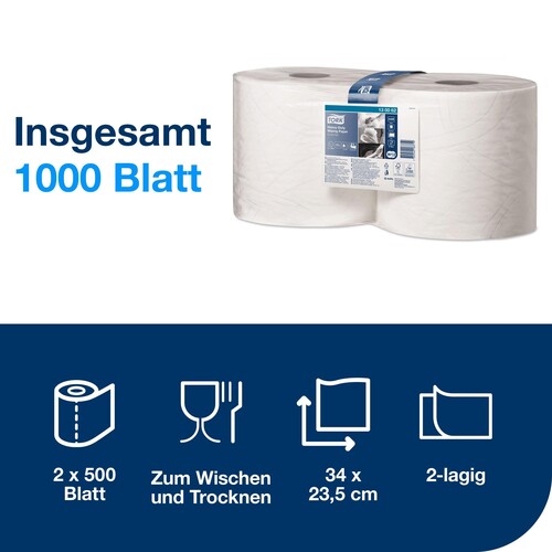 Wischtuch extra stark 2-lagig / weiß / / 23,5x34cm / 170m / Ø26,2cm / 500 Abrisse / Tork Premium 130062 (PACK=2 ROLLEN) Produktbild Additional View 2 L