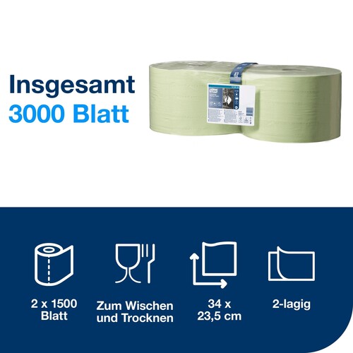 Putzrollen 2-lagig / grün / 23,5x34cm / 510m / Ø37cm / 1500 Abrisse / Tork Advanced 129243 (PACK=2 ROLLEN) Produktbild Additional View 2 L