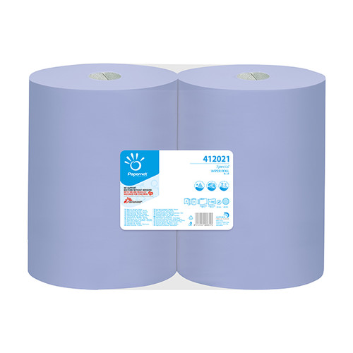 Putzrollen Special Recycling 2-lagig / blau / 37 3x36cm / 360m / Ø27 5cm / 1000 Abrisse / Papernet (PACK=2 ROLLEN)