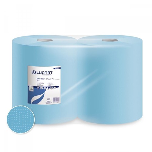Putzrollen SkyTech 2.1000XL Recycling 2-lagig / blau / 36x36cm / 360m / Ø30cm / 1000 Abrisse Produktbild Front View L