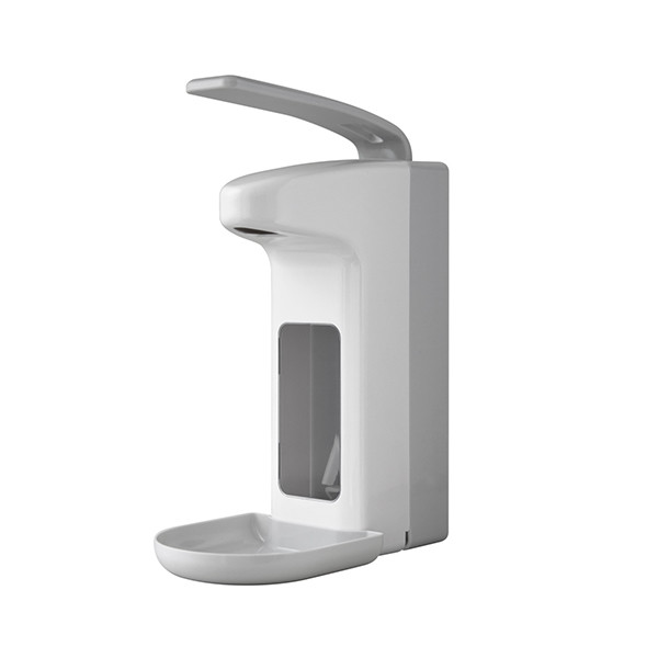 Desinfektionsmittel- & Seifenspender 500ml / weiß / Kunststoff / Temdex mit Armhebel und Auffangschale Produktbild Front View XL