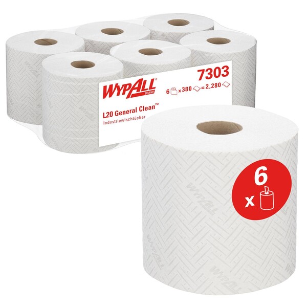 Wischtuch Wypall L20 7303 2-lagig / weiß / 18,3x38cm / 380 Abrisse Kimberly Clark (PACK=6 ROLLEN) Produktbild Additional View 4 XL