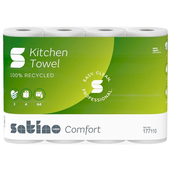 Küchenrollen 3-lagig / hochweiß / 64 Blatt / Recycling / Satino Comfort (PACK=4 ROLLEN) Produktbild Additional View 2 XL