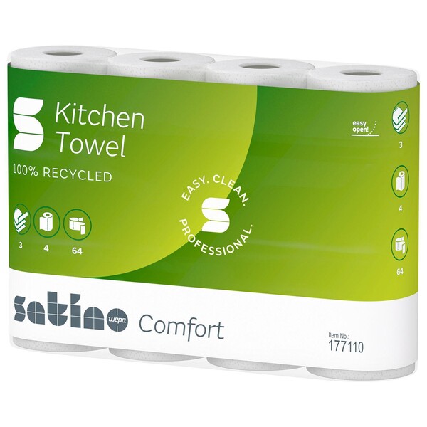 Küchenrollen 3-lagig / hochweiß / 64 Blatt / Recycling / Satino Comfort (PACK=4 ROLLEN) Produktbild Additional View 1 XL
